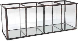 Isaac Jacobs 4-Compartment Organizer- Makeup Brush Holder- Vintage Style Brass and Glass Storage Solution with Mirror Base- Office, Bathroom, Kitchen Supplies and More (Antique Bronze)