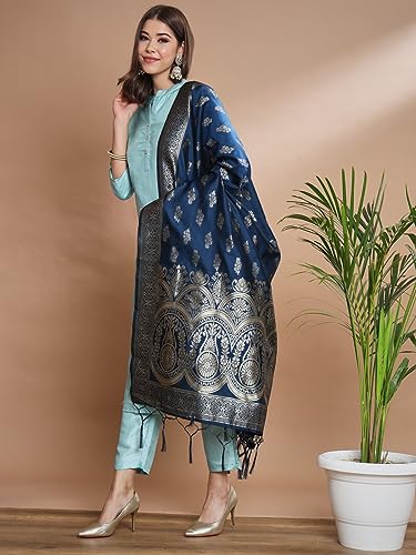 Image of VredeVogel Women's Cotton Silk Blend Straight Kurta Trouser With Dupatta Set
