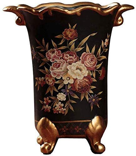 asdchZen Antique Vase Ceramic Living Room Decoration Decoration Fake Flower Black Painted Plant Large 14 * 27.5Cm Home Decoration