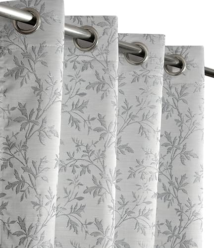 Image of FRESH FROM LOOM Heavy Jari Jacquard Premium Luxury Floral Curtain 5 Feet Window for Living Room | Light Blocking 80% Semi Blackout | Eyelet Rings | Fade Resistant Parda (5feet, Grey, 1pc only)
