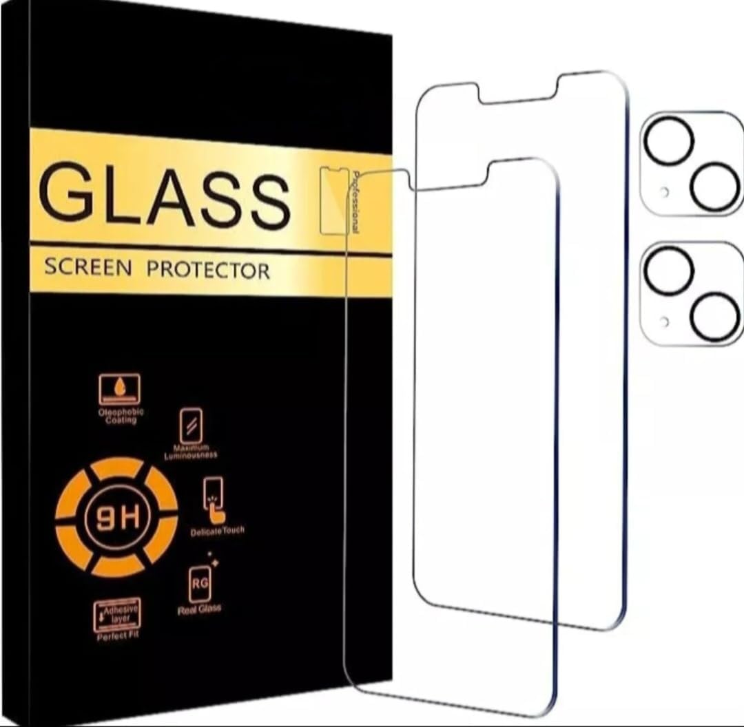 Tempered Glass Screen Protector + Camera Protector for iPhone 13, 14, 15, 2 Pack (iphone 15 pro max)