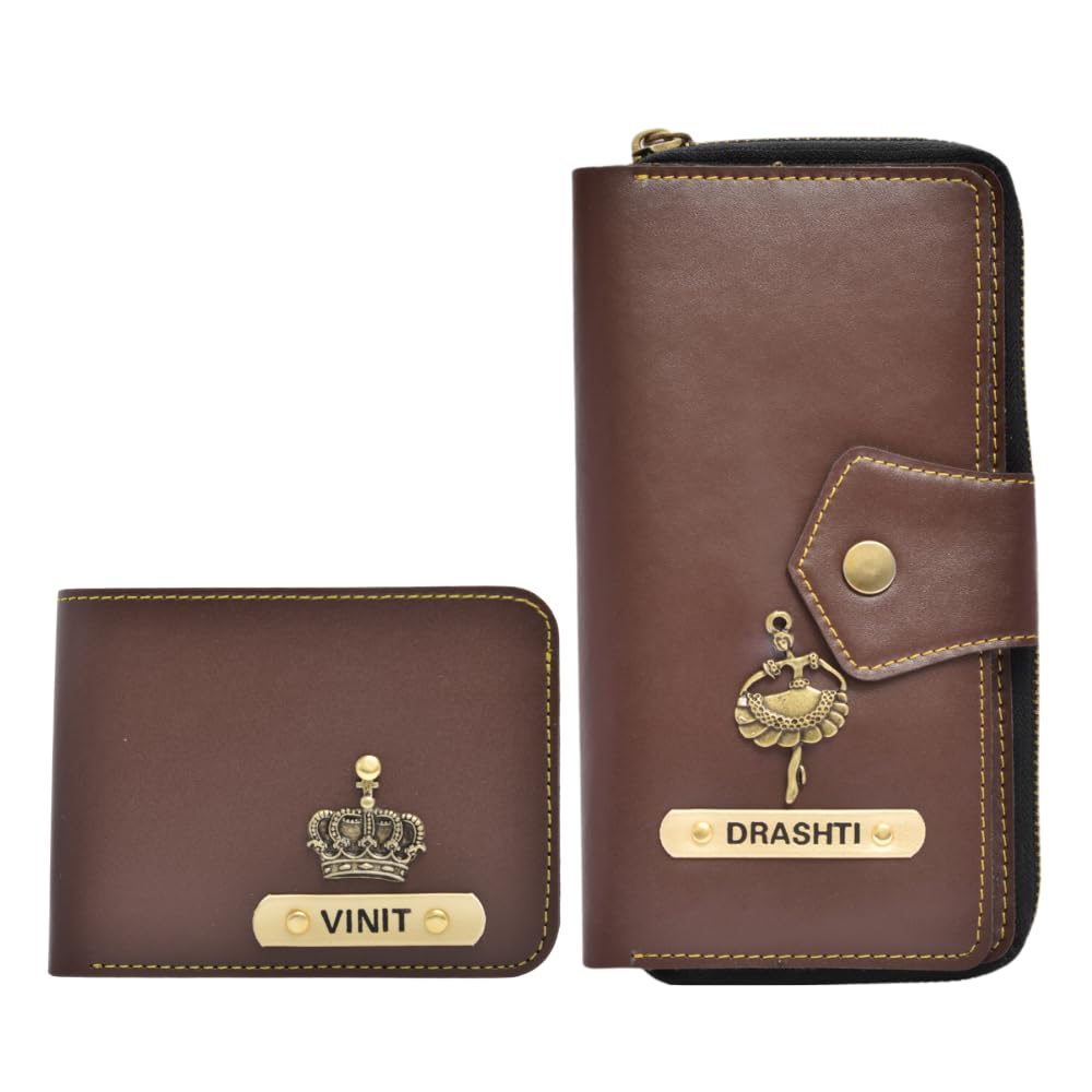 Ahimsa Leather Personalized Couple's Combo Premium Lady Wallet & Men's Wallet. (Brown)-image-45