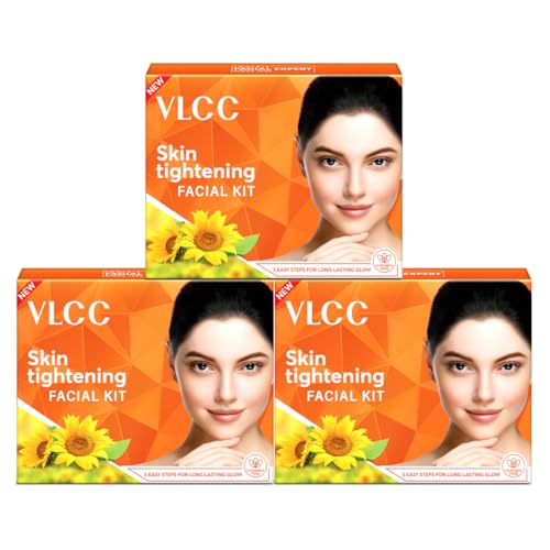 Image of VLCC Skin Tightening Facial Kit - 25g X 3 (75g) (Pack of 3) | Skin Elasticity Facial | Helps Remove Toxins and Reduces Blemishes | With Berberry, Wheatgerm, Carrot Extract, and Geranium