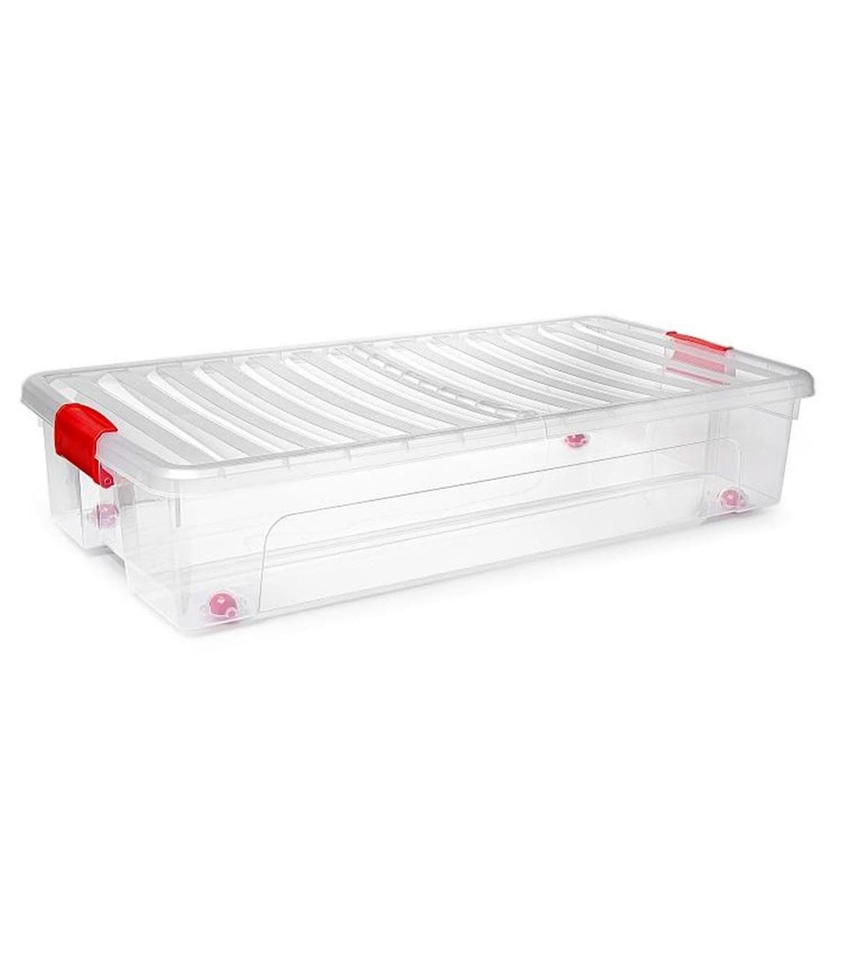 Acan Tradineur - Confezione da 4 scatole portaoggetti modello KLIP Bassocama in plastica, capacità 35 litri, chiusura ermetica e coperchio apribile, 16 x 39,5 x 78 cm