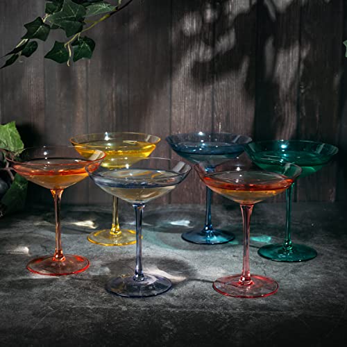 Colored Vintage Glass Coupes 12Oz By The Wine Savant - Colorful Cocktail, Martini & Champagne Glasses, Prosecco, Mimosa Glasses Set, Cocktail Glass Set, Bar Glassware Luster Glasses (6, Multicolored) #TOP3