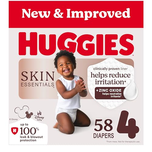 Image of Huggies Size 4 Diapers, Skin Essentials Baby Diapers, Size 4 (22-37 lbs), 58 Count, Packaging May Vary