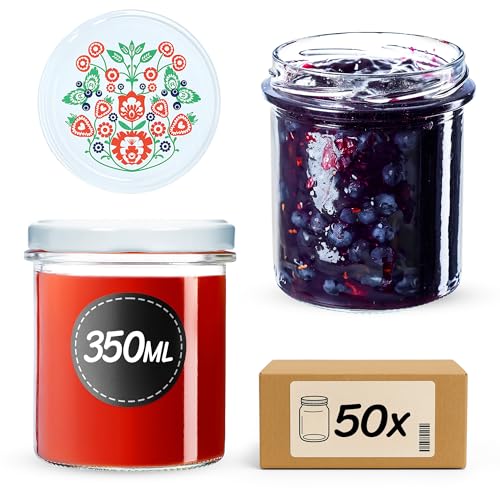 KADAX 50er Set Marmeladengläser 350ml TO82, Einmachgläser Vorratsgläser Mason Jar mit Schraubdeckel, Luftdichte Schraubgläser… – Ansicht 1