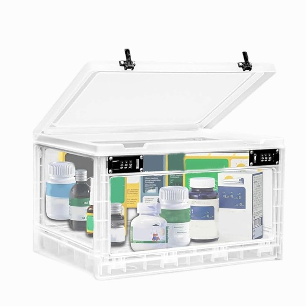 CTRLZS Dual 3-Digit Combination Lock Large Medicine Lock Box, 24L Lockable Storage Container for Medication, Snacks, Phone