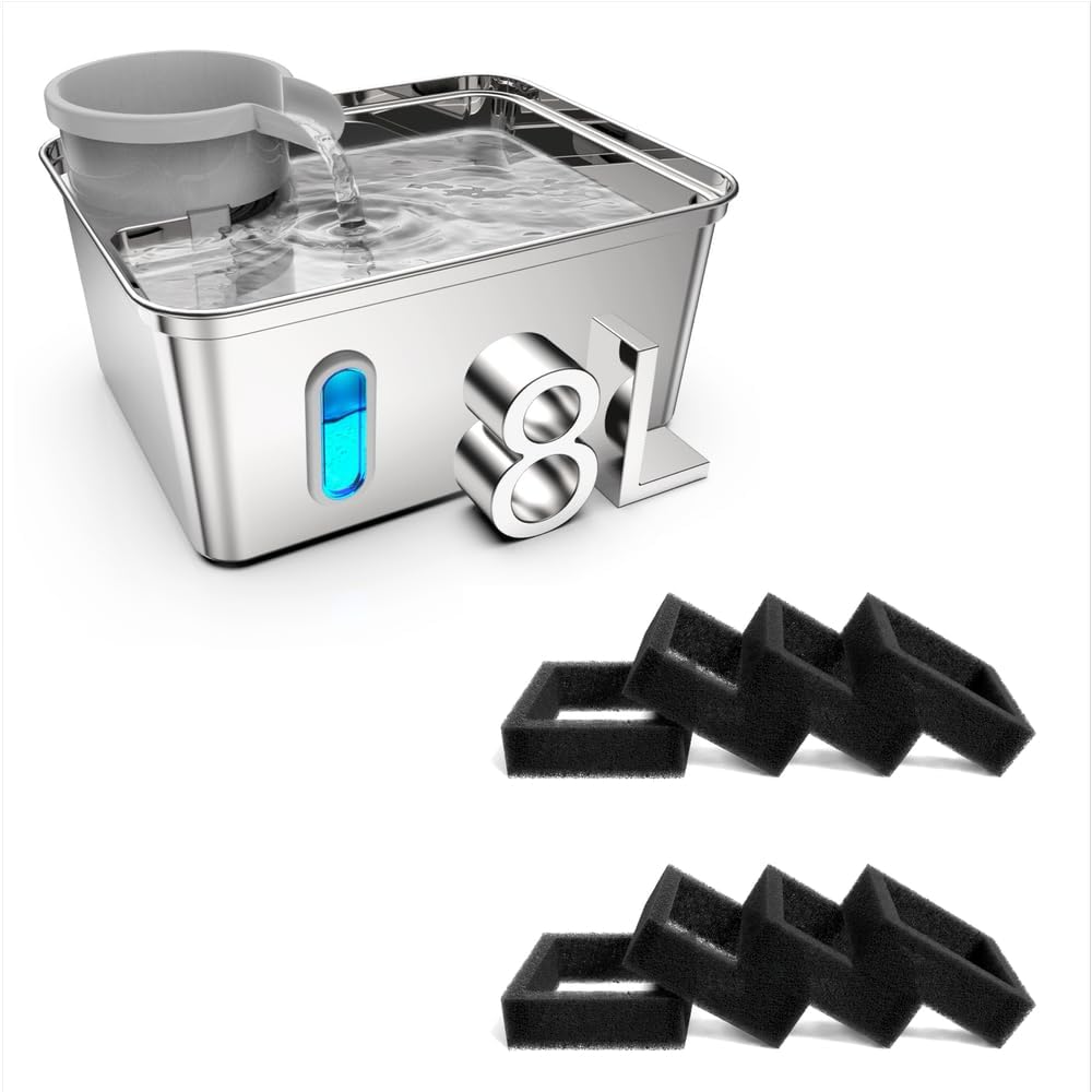 Dog Water Fountain, 8L/2.1Gallon/270oz Dog Fountain Water Bowl and Foam Filter Set