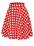 MBJ WB829 Womens Basic Versatile Stretchy Flared Casual Midi Skater Skirt S RED_Polka