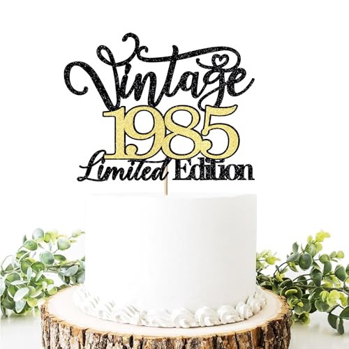 Migeaks vintage 1985 limited edition cake topper-41th birthday happy birthday cake topper men and women cheer 41 years old handmade black glitter cake decoration