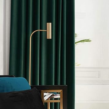 MYRU 1 Pair Nordic Velvet Curtains Dark Green Luxury Blackout Curtains for Bedroom and Living Room 2 X 54 by 96 Inch,Dark Green