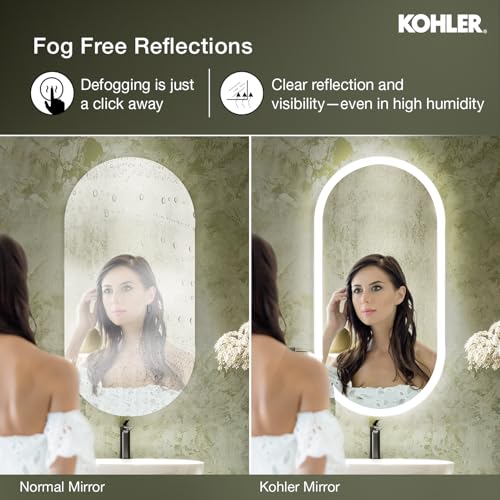 Image of Kohler ModernLife Capsule Lighted Mirror for Bathroom | Wall-Mounted HD Mirror | 100% Silver Coating, Defogger | 3 Color Temperatures & 3 Brightness Levels | 3 Yrs Warranty, 510 x 1018 mm