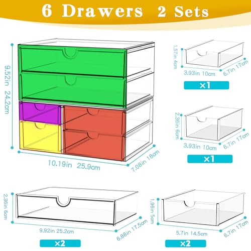 Image of ARSTPEOE Acrylic Organizer with 6 Drawers, Bathroom Counter Organizer, Makeup Desk Organizers, Office Supplies, Storage Drawers for Cosmetic, Pencil, Coffee