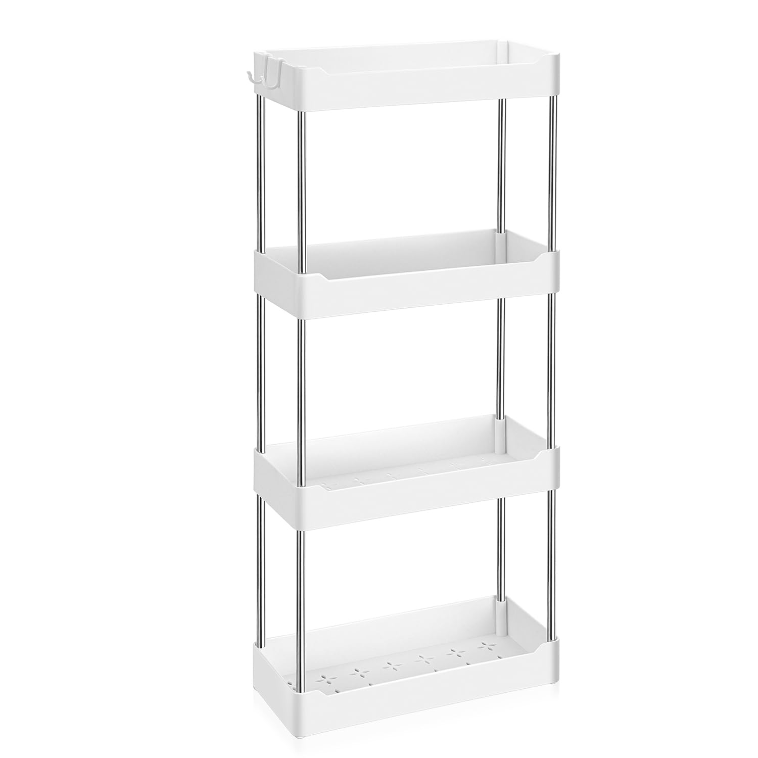 Estante organizador de ducha de 4 niveles de 12.59 x 5.51 x 30.71 pulgadas, estante de plástico para almacenamiento de ducha y cocina (blanco)