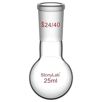 StonyLab Glass 25ml Heavy Wall Single Neck 1 Neck Round Bottom Flask RBF, with 24/40 Standard Taper Outer Joint 25ml