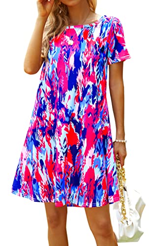 Image of Casual Summer Dresses for Women Beach Sun Dress Short Sleeve Tshirt Dress with Pockets