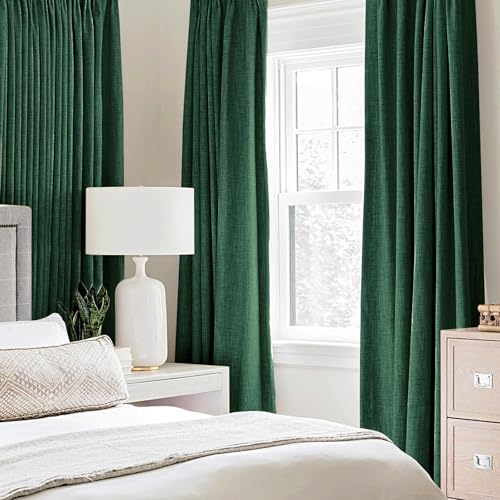 Image of MIULEE Linen Curtains for Bedroom 100% Blackout Thermal Insulated Emerald Green Grommet Room Darkening Curtains & Drapes Christmas Decor for Living Room 52 x 90 Inch (2 Panels)