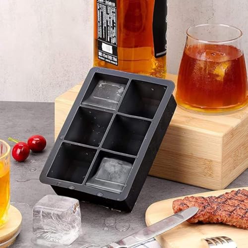 Image of Sprqcart Silicone Easy Push Pop Up Ice Cube Tray with Flexible Silicon Bottom and Over Lid,6 Cube Trays Stackable Durable and Dishwasher Safe (Black, Pack of 1)