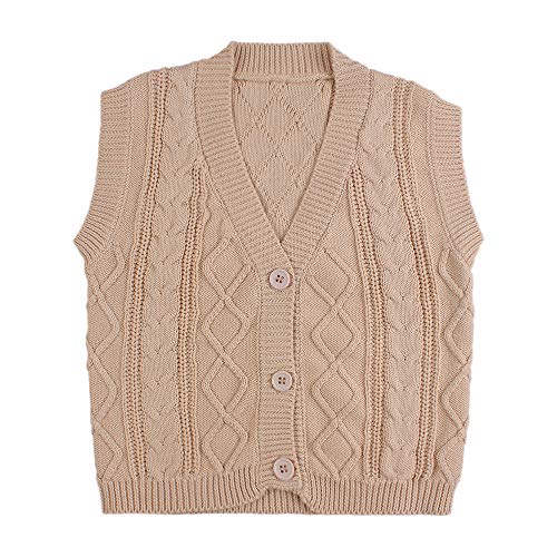 Baby Boys Girls Knit Sweater Vest Toddler Cotton V Neck Cardigan Waistcoat Button-Down (Khaki, L)