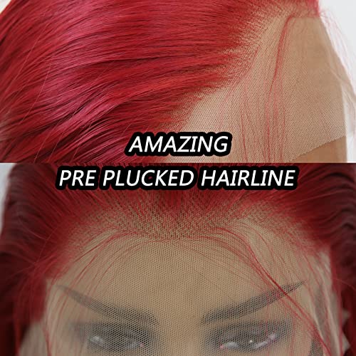 Towarm Red Wig Long Straight Dark Red Synthetic Lace Front Wigs Pre Plucked Natural Hairline with Baby Hair for Black Women Heat Resistant Fiber Hair Cosplay Daily Wear Wig (Red) - Image 4