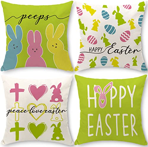 Cirzone Juego de 4 fundas de almohada de Pascua, 40 x 40 cm, decoración de Pascua, conejo, Pascua, decoración para el hogar, sofá, jardín, dormitorio Cover