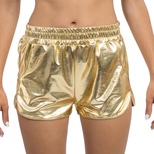 Chaks - Metallic Shorts, glänzende Hotpants mit Taschen, Kurze Hose, Party Outfit für Festival, Sommer-Look, Karneval