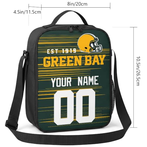 Image of Green Bay Lunch Bag Custom Name and Number Personalized Gifts | Custom Personalized Lunch Box for Men Women