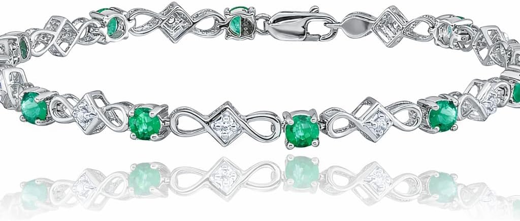 IceCarats 14K Solid White Gold 1.68 carat Green Emerald Diamond Tennis Bracelet 7 inch Round Cut, Natural, Prong Set For Her