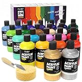 JusArt 24 Colors Acrylic Paint Set, Including Gold and Silver, 8.45oz(250ml) Large Bottles Adult Artist Paints for...