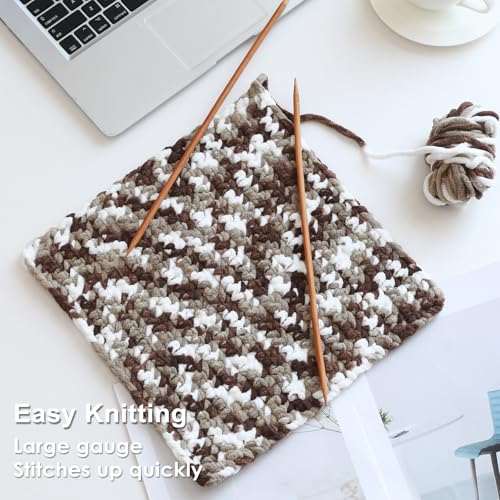 Image of #6 Super Bulky Blanket Yarn for Crocheting - 4 Skeins(Each 10.5oz /300g, 220yds /201m), Chunky Chenille Thick Plush Big Soft Yarn for Crocheting Knitting Blankets, Multi Coffee & White