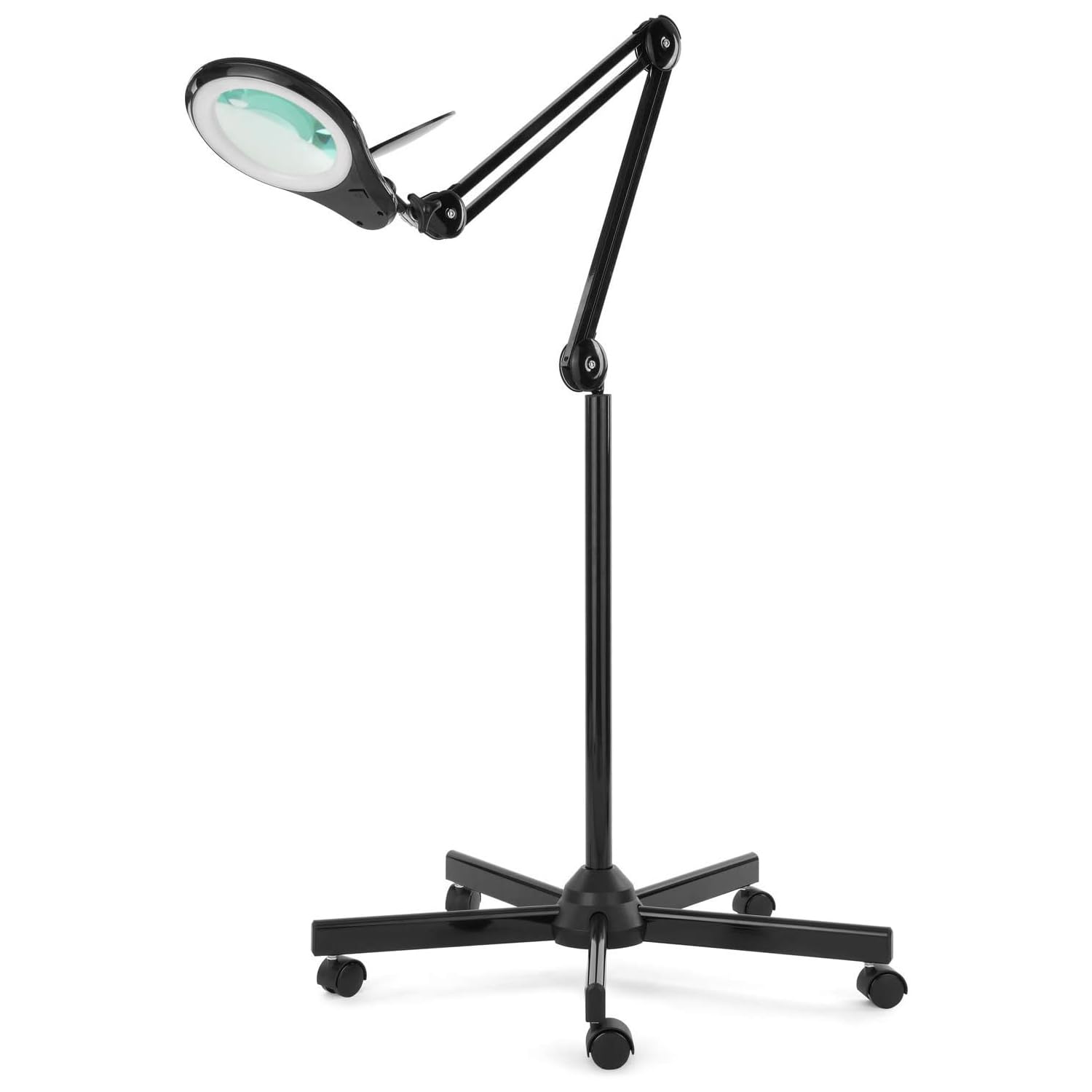 Neatfi LED-Lupen-Stehleuchte, 1.200 Lumen – 12,7 cm bifokale Glaslinse, doppelte Vergrößerung 2,25× + 6×, dimmbares | Verstellbarer Arm, rollbarer Standfuß | Lesen, Basteln & Nähen (Schwarz)