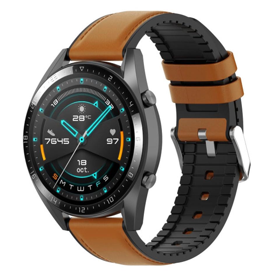 Image of AONES 20mm Watch Strap Leather Silicone Belt Compatible for Timex Analog Twhg03Smu26 Smartwatch Hook Band