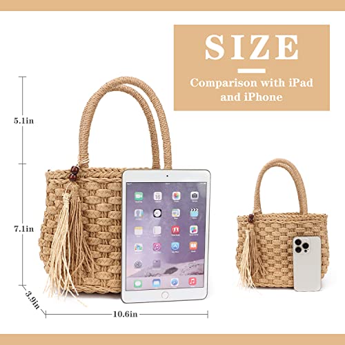 Bolso Tote de paja para mujer verano playa miniatura 3