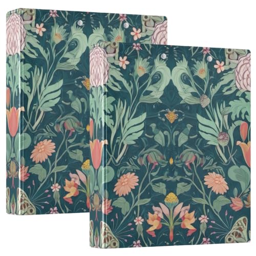 Classeur à trois anneaux au motif floral vert vintage avec poches intérieures Ex2