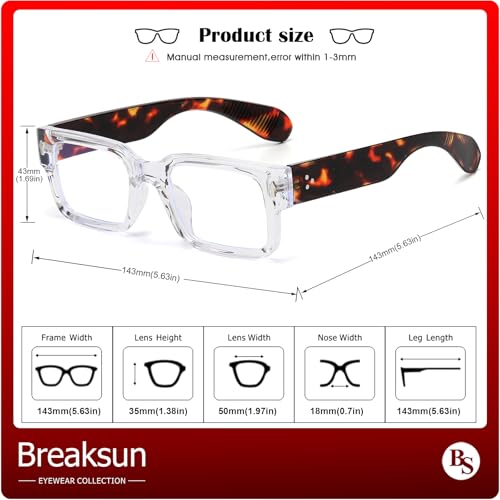 Image of Breaksun Rectangle Glasses for Men Women Square Blue Light Glasses Thick Frame Black Eyeglasses