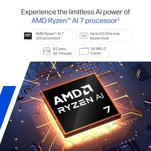 Image of HP Omnibook 5 (Previously Pavilion), AMD Ryzen AI 7 350 (24GB LPDDR5x, 1TB SSD), 2k (1920 x 1200),Touch, Anti-Glare,16'' /40.6cm, Win11, M365* Office24, Silver, 1.79kg, ag1087au, BL, Next Gen AI Laptop