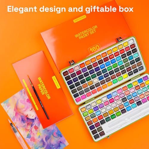 Image of ARTISTRO Watercolor Paint Set 160 Colors - Vivid, Metallic & Neon, Portable Travel Set for Kids & Adults