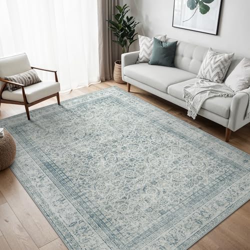 BEIMO Alfombra Salon Vintage, Alfombras de Dormitorio, Alfombra Verano Salon Antideslizante Lavable, Grandes Alfombras Salon de Pelo Corto para Salón, Azul, 150x210cm