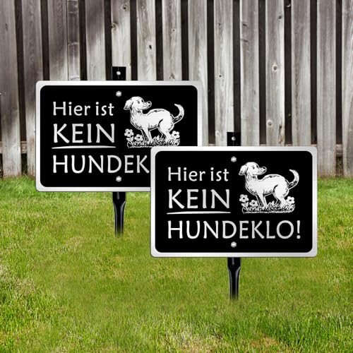 Goodvia Kein Hundeklo Schild mit Erdspieß Metall 20x30cm (A4) Gebürstete Aluminiumoberfläche für den Außenbereich UV-Schutz Wasserdicht und Rostfrei Schwarz x2Stück