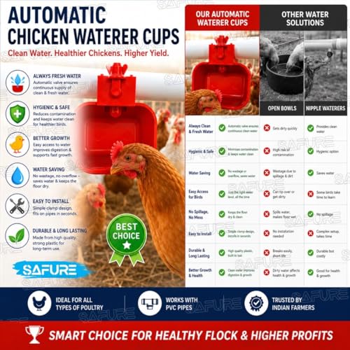 Image of Automatic Chicken Waterer Cups (Pack of 2) | Large Poultry Drinkers | Universal T-Joint Compatible Water Feeder for Chickens, Ducks, Geese, Pigeons & Birds | Easy-Clean Plastic Chicken Waterer Set