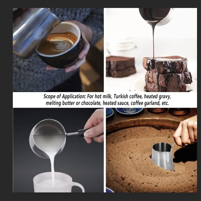 Miniatura 7 de Pilipane Cafetera turca pequeña de acero inoxidable Cezve Briki Ibrik de 12 onzas / 11.8 fl oz, calentador universal de mantequilla y leche, sartén