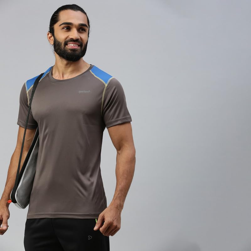 Image of sporto Men's Fast Dry Micro Fiber Solid Regular T-Shirt Half Sleeve|Charcoal