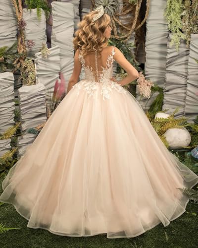 Lace Appliques Flower Girls Dresses Tulle Princess Tutu Pageant Dress for Wedding Kids Prom Ball Gowns2