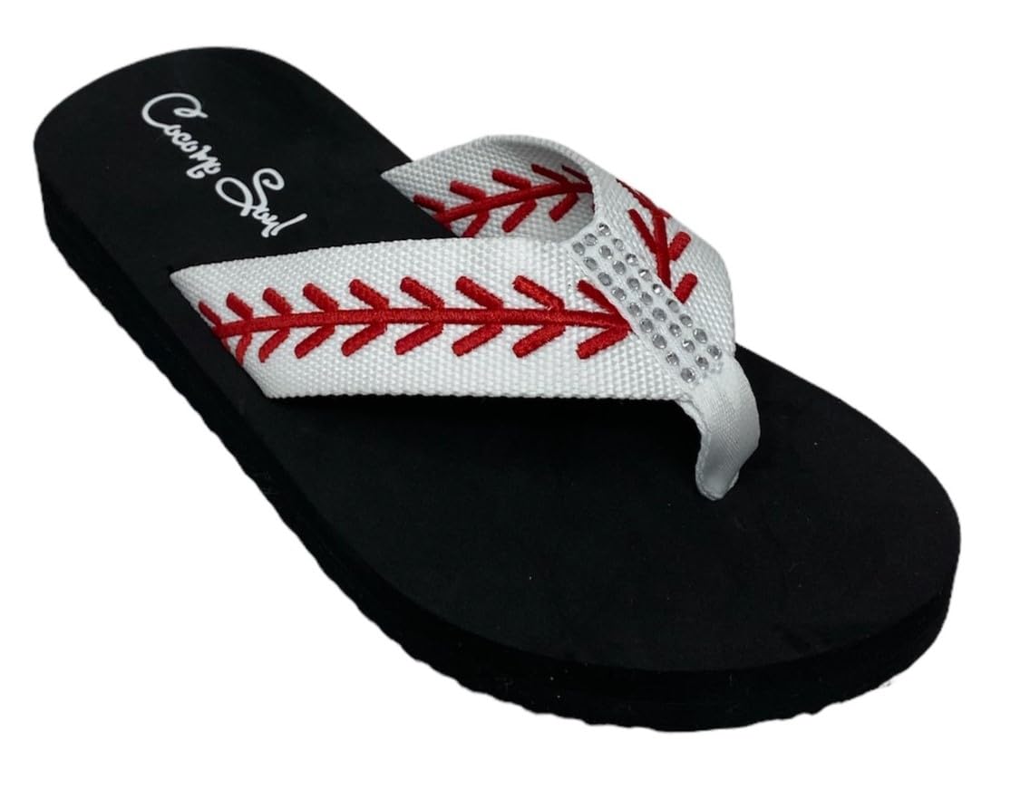 Cocomo Soul Baseball Flip Flops | Embroidered Slippers | Sandals | Mom Footwear for Women (6)