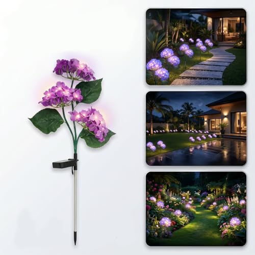 Image of hardoll Plastic Solar Decorative Light Hydrangea Flower Shaped RGB Color LED Lamp For Waterproof Outdoor Home Garden Yard(Lavender Color-Pack Of 1)
