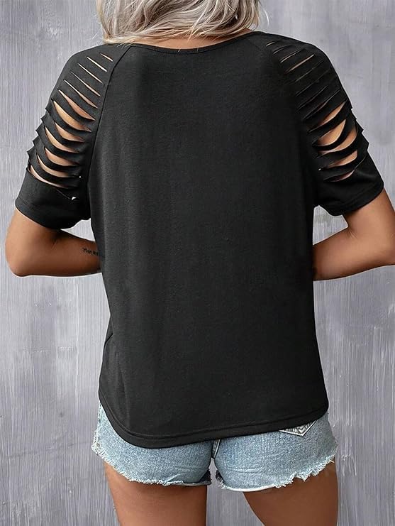 Rock Band T-Shirt for Women V-Neck Country Music Short Sleeved Shirt Retro Nashville Guitar Graphic Hollowed Tee Tops - Image 4