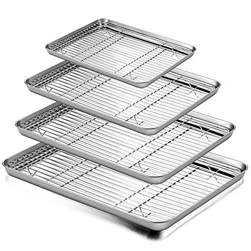 Baking Sheet and Rack Set, E-far Stainless Steel Rimmed Cookie Sheet Baking Pans