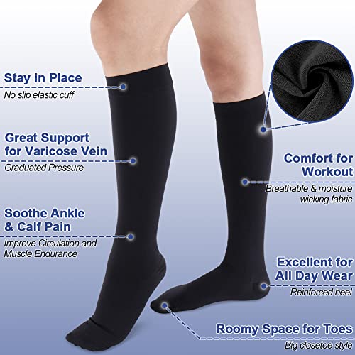 Image of Beister Closed Toe Knee High Calf Compression Socks for Women & Men, Firm 20-30 mmHg Graduated Support for Varicose Veins, Edema, Flight, Pregnancy