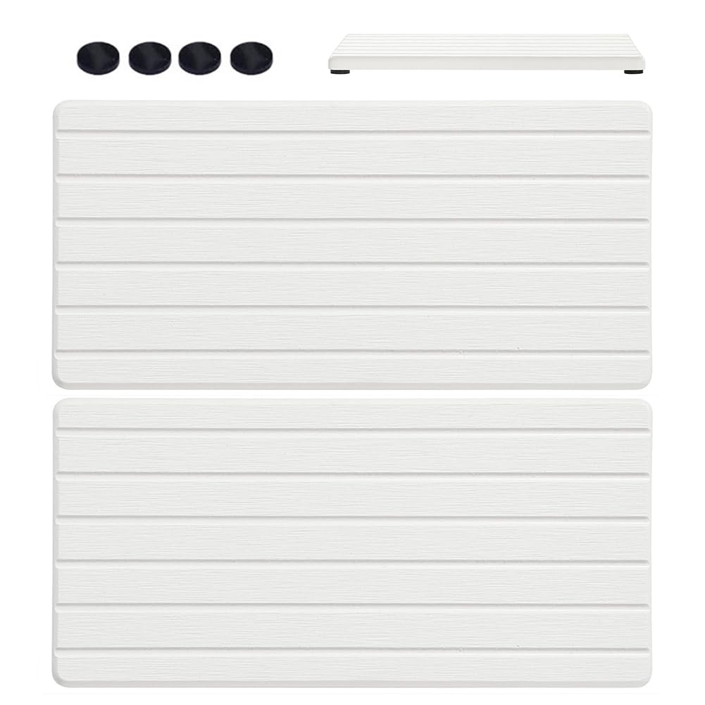 Plateau en terre de diatomée FOGARI blanc lot de 2 tapis absorbants cuisine et salle de bain